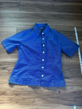 Harold's Blue Button-Up Shirt with White Microdot Texture